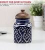 Hand Painted Blue Mughal Airtight Ceramic Jar with Wooden Lid