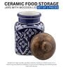 Hand Painted Blue Mughal Airtight Ceramic Jar with Wooden Lid
