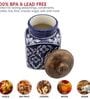 Hand Painted Blue Mughal Airtight Ceramic Jar with Wooden Lid