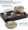 Hand Painted Pichwai Lotus Lids Round Glass Jars with Tray