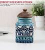 Hand Painted Sea Green Airtight Ceramic Jar with Wooden Lid