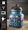Hand Painted Sea Green Airtight Ceramic Jar with Wooden Lid