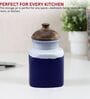 Hand Painted Studio Pottery Blue Airtight Ceramic Jar with Wooden Lid