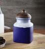Hand Painted Studio Pottery Blue Airtight Ceramic Jar with Wooden Lid
