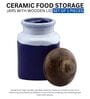 Hand Painted Studio Pottery Blue Airtight Ceramic Jar with Wooden Lid