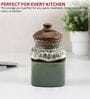 Hand Painted Studio Pottery Green Airtight Ceramic Jar with Wooden Lid