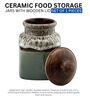 Hand Painted Studio Pottery Green Airtight Ceramic Jar with Wooden Lid