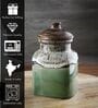 Hand Painted Studio Pottery Green Airtight Ceramic Jar with Wooden Lid