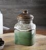 Hand Painted Studio Pottery Green Airtight Ceramic Jar with Wooden Lid