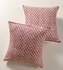 Handblock Printed Cotton Geometric Pattern Maroon and Black Set of 2 (18x18inches) Cushion Covers