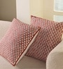 Handblock Printed Cotton Geometric Pattern Maroon and Black Set of 2 (18x18inches) Cushion Covers
