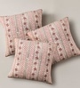 Handblock Printed Cotton Ivory and Rust Floral Pattern Set of 3 (18x18inches) Cushion Covers