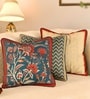 Handblock printed Pure Cotton Ivory Maroon and Navy Blue Set of 3 (16x16inches) Cushion Cover