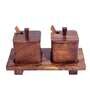 Handcarved Refreshment Missing Mango Wood 2Pcs Condiment Jar with Spoon & Tray