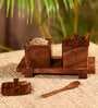 Handcarved Refreshment Missing Mango Wood 2Pcs Condiment Jar with Spoon & Tray