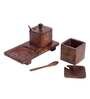 Handcarved Refreshment Missing Mango Wood 2Pcs Condiment Jar with Spoon & Tray