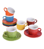 Handcrafted 130ml Multicolour (Set of 12) Ceramic Tea Cup & Saucer Set