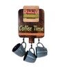 Judah Blue 150ml Ceramic 3Pc Tea Cups with Brown Teak Wood Wall hanging Stand