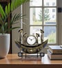 Handcrafted Boat-Shaped Metal Clock Tribal Figurine Ethnic Desk Organizer
