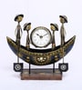 Handcrafted Boat-Shaped Metal Clock Tribal Figurine Ethnic Desk Organizer