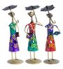 Handcrafted Lady With Umbrella Multicolour Colour Wrought Iron (Set Of 3) Figurine