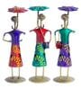 Handcrafted Lady With Umbrella Multicolour Colour Wrought Iron (Set Of 3) Figurine