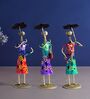 Handcrafted Lady With Umbrella Multicolour Colour Wrought Iron (Set Of 3) Figurine