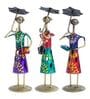 Handcrafted Lady With Umbrella Multicolour Colour Wrought Iron (Set Of 3) Figurine
