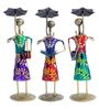 Handcrafted Lady With Umbrella Multicolour Colour Wrought Iron (Set Of 3) Figurine