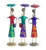 Handcrafted Lady With Umbrella Multicolour Colour Wrought Iron (Set Of 3) Figurine