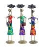 Handcrafted Lady With Umbrella Multicolour Colour Wrought Iron (Set Of 3) Figurine