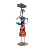 Handcrafted Wrought Iron Lady with Umbrella Multicolour Figurine