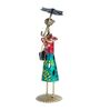 Wrought Iron Handcrafted Lady with Umbrella Multicolor Figurine