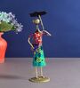 Wrought Iron Handcrafted Lady with Umbrella Multicolor Figurine