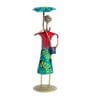 Wrought Iron Handcrafted Lady with Umbrella Multicolor Figurine