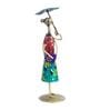 Wrought Iron Handcrafted Lady with Umbrella Multicolor Figurine