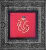 Red Handcrafted Lord Ganesha Gold-Plated Jardoshi Embroidery Wall Art