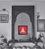 Red Handcrafted Lord Mahaveer Gold-Plated Jardoshi Embroidery Wall Art