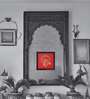 Red Handcrafted Lord Vakratunda Gold-Plated Jardoshi Embroidery Wall Art