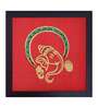Red Handcrafted Lord Vakratunda Gold-Plated Jardoshi Embroidery Wall Art
