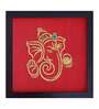 Red Handcrafted Lord Vinayaka Gold-Plated Jardoshi Embroidery Wall Art