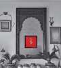 Red Handcrafted Om Gold-Plated Jardoshi Embroidery Wall Art