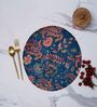 Blue Floral Handcrafted Round Jute Table Mat