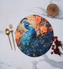 Blue Peacock Design Handcrafted Round Jute Table Mat