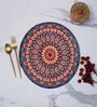 Blue And Orange Mandala Design Handcrafted Round Jute Table Mats