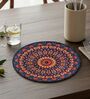 Blue And Orange Mandala Design Handcrafted Round Jute Table Mats