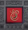 Red Handcrafted Shree-Ganesha Gold-Plated Jardoshi Embroidery Wall Art