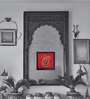 Red Handcrafted Shree-Ganesha Gold-Plated Jardoshi Embroidery Wall Art