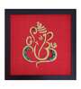 Red Handcrafted Shree-Ganesha Gold-Plated Jardoshi Embroidery Wall Art