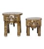 Golden Handcrafted Wooden Elephant Chowkie Set of 2